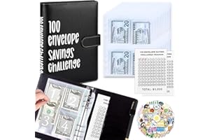 OYHQES 100 Envelopes Money Saving Challenge A5 Money Saving Binder with Cash Envelopes，Budget Binder Savings Challenge Book for 100 Day to Save $5,050 for Budgeting Planner & Saving Money (Black)