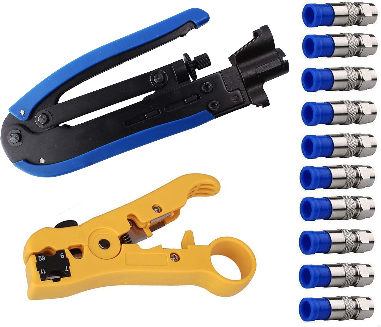 Coaxial Compression Tool Coax Cable Crimper Kit Adjustable RG6 RG59