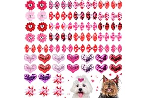 PIKLODO 60Pcs/30Pairs Valentines Dog Bows with Rubber Bands Heart Dog Hair Bows Red Pink Puppy Dog Grooming Bows for Valentines Day Dog Puppy Cat Bunny Yorkie Pet Hair Grooming Accessories