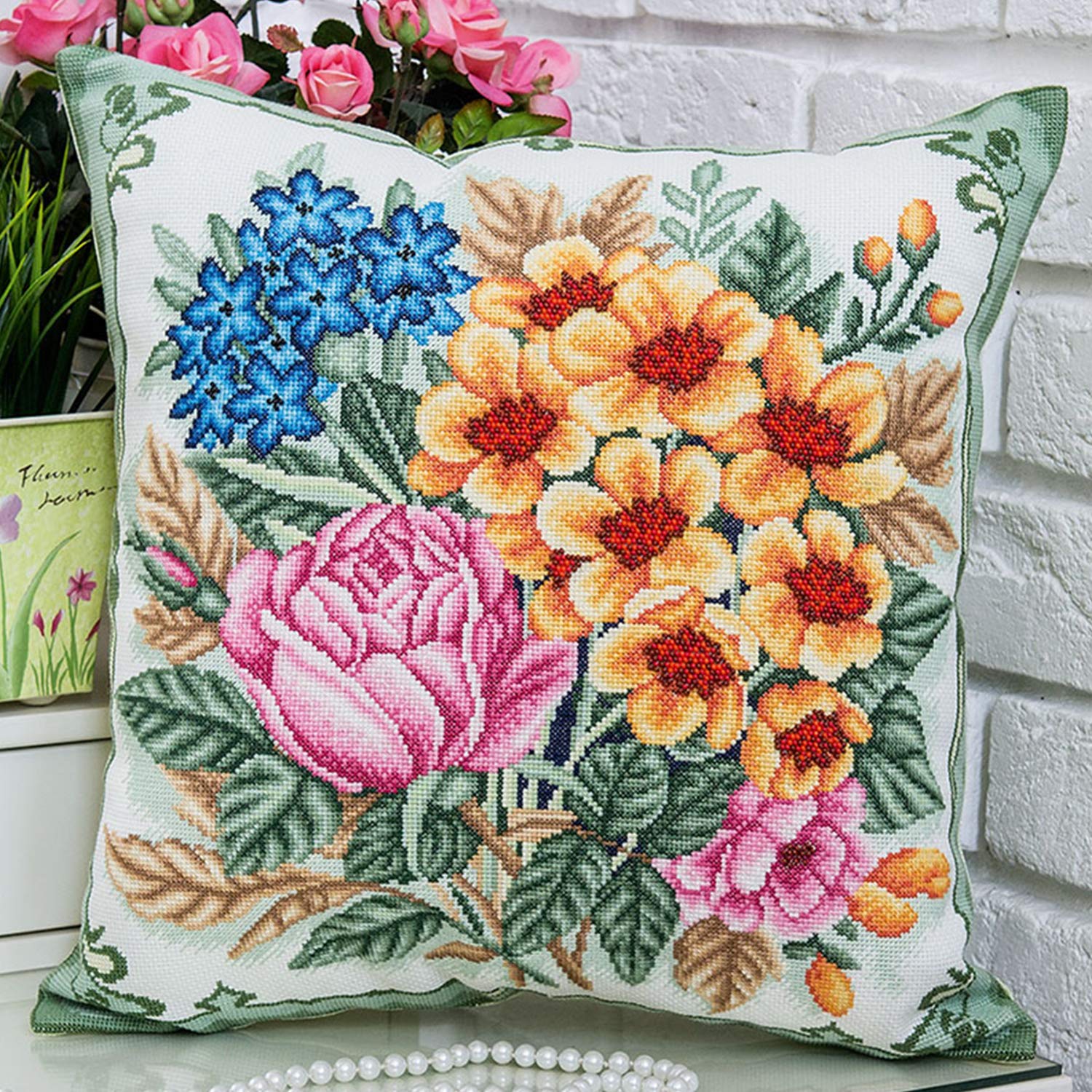 PANNA Cushion Cross Stitch Kit, Multicoloured, 40.5x40.5cm