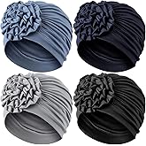 JenPen 4 Pcs Chemo Turban Headwear for Women Soft Cancer Cap Flower Turban Elastic Head Wrap for Cancer Patients Hair Loss