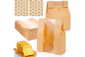 EWVVSS 30 Pcs Paper Bread Bags for Homemade, Sourdough Bread Bags and Paper Bakery Bag with Window for Baked Food Packaging Storage, Pack Breakfast and Lunch, Large Kraft 13.7x8.2x3.5inch Brown