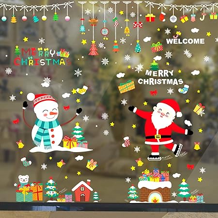 Amazon Gwholeクリスマス飾り 静電ステッカー 8pcs ウォールステッカー ガラス 窓ステッカー 雪 雪ダルマ サンター クリスマスツリー トナカイ ギフト 飾り はがせる インテリア 壁紙シール クリスマス雑貨 おもちゃ