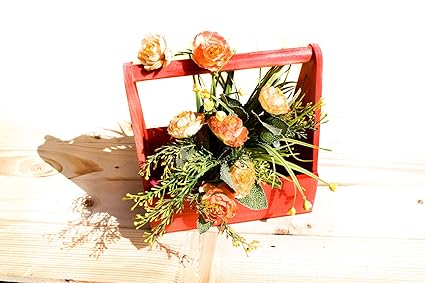 Neverwaste | Pine Wood Handle Basket | Colorful Wooden Basket Cum Tray | Crate Ideal for Plants | Planter | Wood Craft | Storage Basket | Basket | Size: 8*5*8 Inches