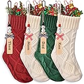 Christmas Stockings Set of 4, Personalized Stocking Set with DIY Snowman Tags, Custom Stockings Christmas 4 Pack , 18" Large Cable Knit Xmas Stockings for Family Holiday Party Fireplace Decoration