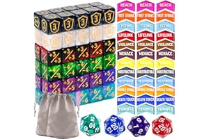 RAVONIXIS 100 Pieces MTG Dice Keyword Counter Set Life Counter Game Tokens for MTG Includes 36 Acrylic Keyword Counters +1/-1 Dice, Shield Dice, D20 Spindowns, Velvet Bags & Storage Box