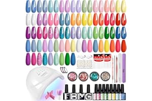 PHOENIXY Gel Nail Polish Kit with U V Light, 51 Pcs Blue Purple Green White Pink Blue Yellow Red Gel Nail Polish Set with 48W Nail Lamp Gel Nail Kit Gifts for Women