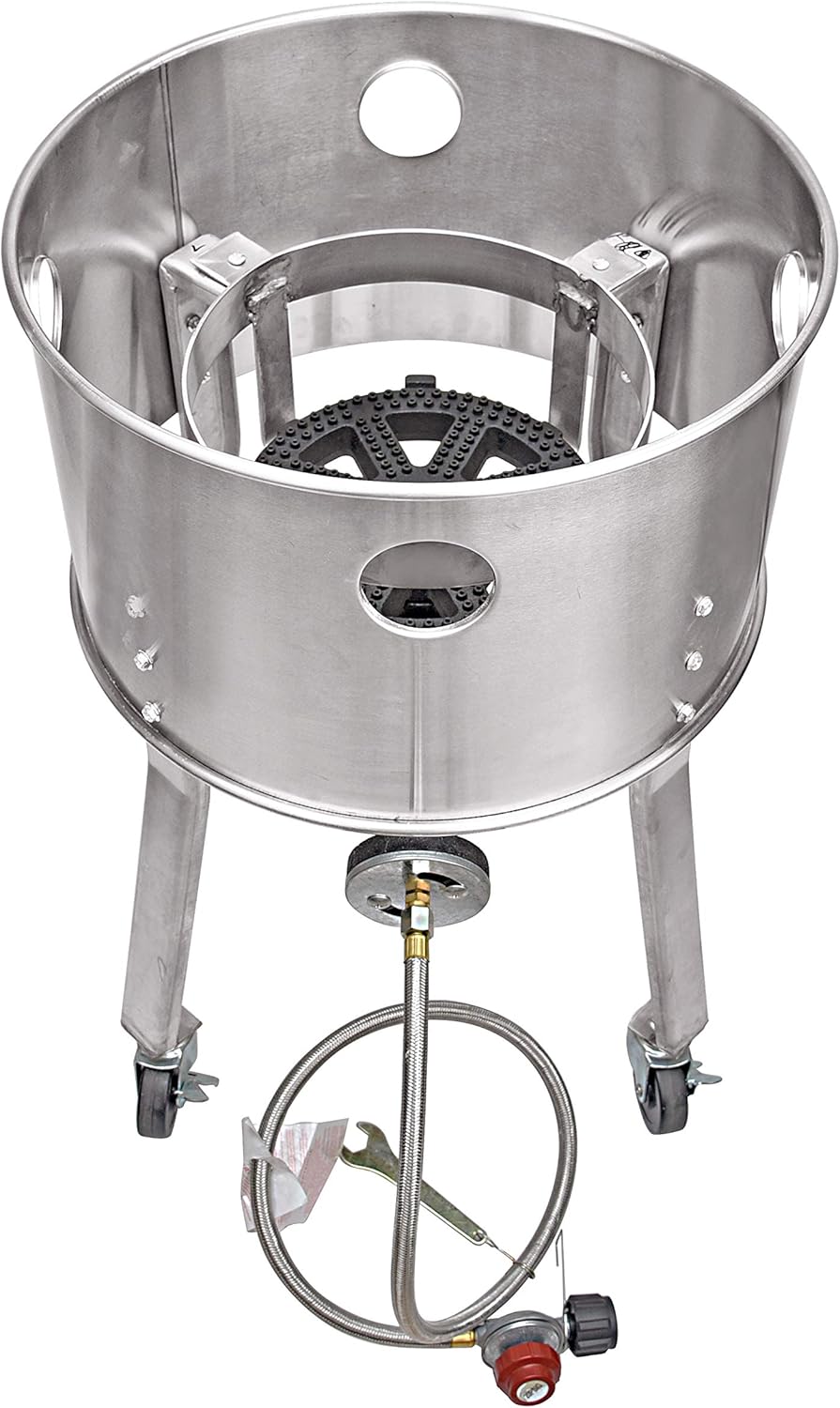 ARC USA,615BS, 200,000 BTU S/S High Pressure Propane Burner with removable Wheels,10" Cast Iron Burner Head Gas Stove, Stainless Steel Braided 0-20 PSI CSA Regulator&Hose,Perfect for Outdoor&back yard