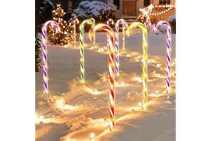 FLASHMEN 10PK 30inch 120 LED 8 Modes Large Christmas Candy Cane Pathway Lights Outdoor Decoration Flashing Waterproof Outdoor Lighted Up Christmas Light Decor for Garden Yard (Colorful)