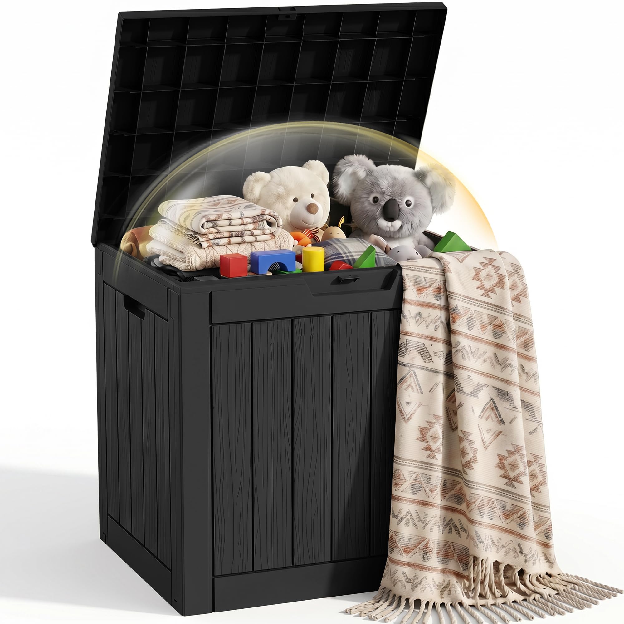 EFU Outdoor Storage Box 42 Gallon Deck Box, Waterproof Resin, Black | (Indoor & Outdoor) Lockable UV Resistance Storage Bin,