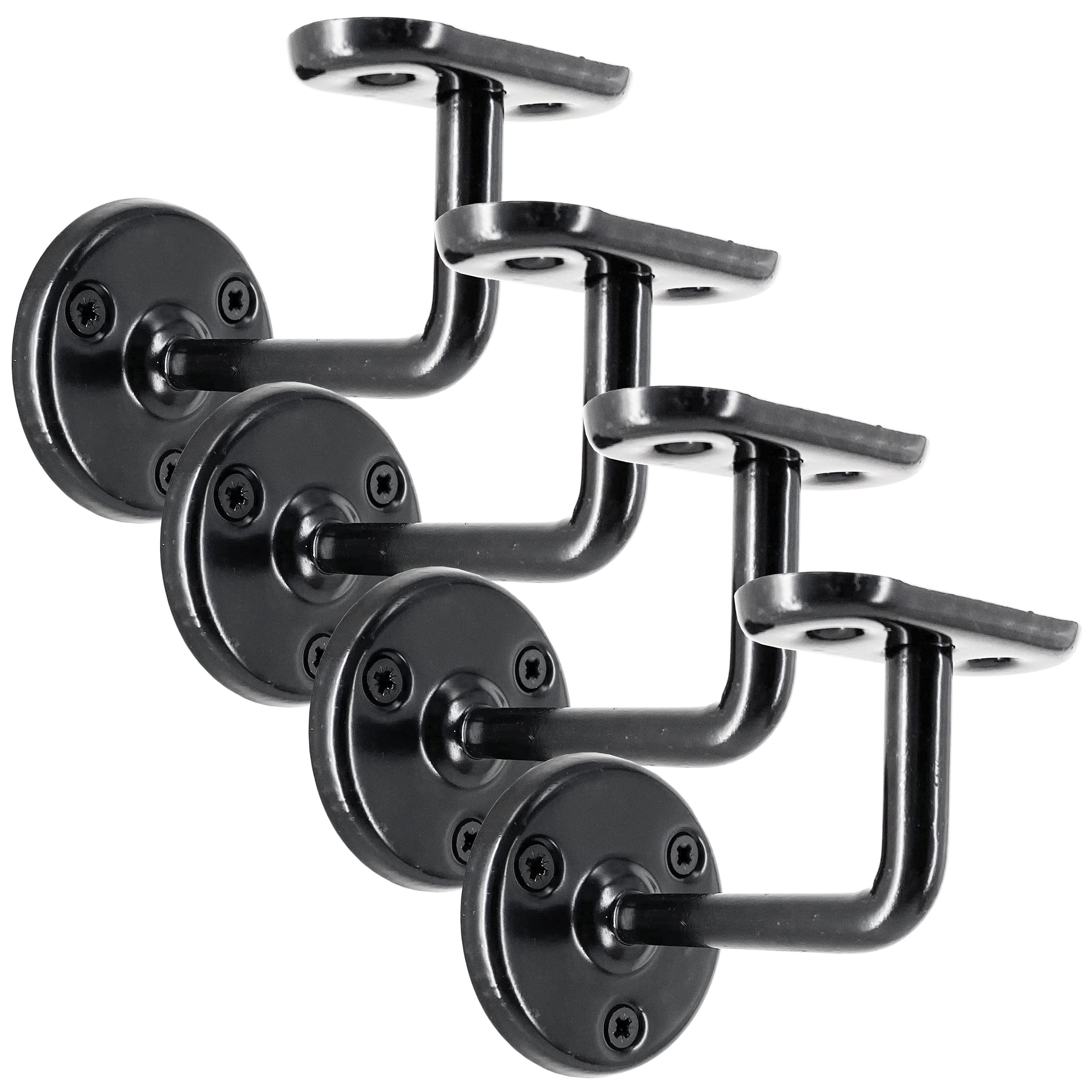 IRONTITE 4X Black Handrail Brackets, Heavy Duty Banister Rail Brackets, Suits Wood Or Metal Stair Banister Rails, Perfectly Finishing The Look of Your Hand Rail (2BBW)