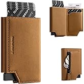 DUGRAFT Bifold Pop Up Wallet for Men, Slim Leather Credit Card Holder with Zipper Minimalist Women Magnetic Cash Coins Pocket Wallets RFID Blocking(Light Brown)
