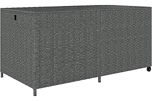 Outsunny 162 Gallon Rattan Deck Box with Wheels, Wicker Outdoor Storage Box with Waterproof Zippered Liner, Safe Pneumatic Ro
