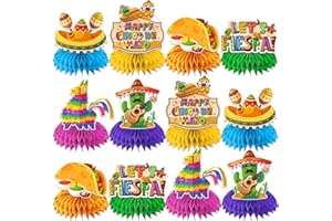 BISWITER 12Pcs Cinco De Mayo Table Decorations, Cinco De Mayo Party Decorations Honeycomb Centerpieces 3D Fiesta Table Decorations, Cinco De Mayo Decorations Mexican Centerpieces for Tables