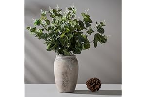 PORCER 8.2 Inch Ceramic Vase, Terracotta Rustic Vase Farmhouse Decorative Vase Boho Decor, Ceramic Vases for Home Decor, Living Room, Entryway, Floor, Holiday Wedding Christmas New Year Gifts - Gray