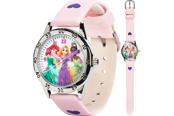 Disney Princess Time Teacher Watch for Kids – Easy Analog Time Learning, Colorful Princess Design, Adjustable Strap