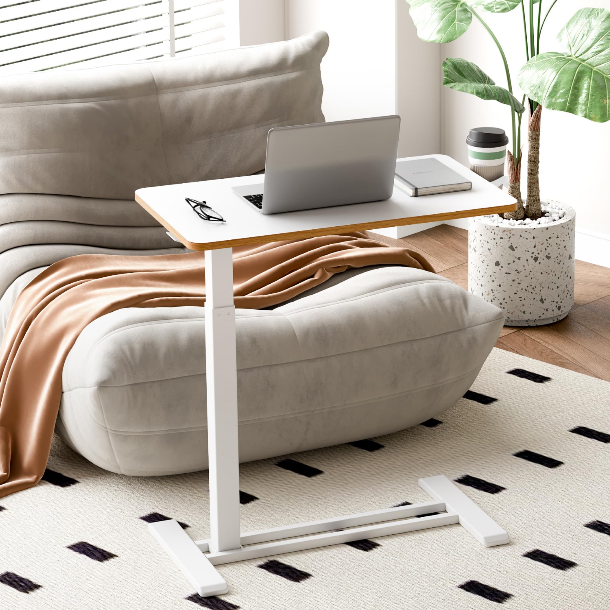 SANODESK Medical Adjustable Overbed Bedside Table With Hidden Casters