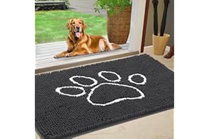 IM HOME Dog Door Mat for Muddy Paws, Pet Rug Chenille Absorbent Outdoor Doormat 48"x 30", Non Slip Heavy Indoor Doormat Soft Front Inside Door Mat for Entryway, Mud Paws, Patio,Dog Paw Dark Grey