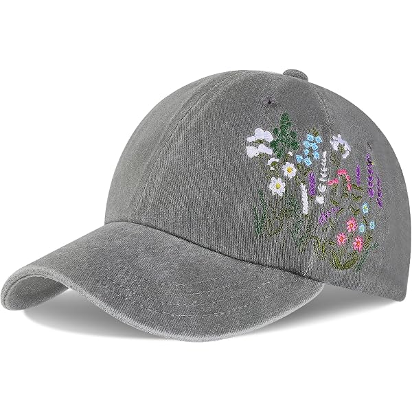 Women\'s Embroidered Baseball Cap Adjustable Soft Breathable Hats Floral(Gray) Floral Hand Embroidered Baseball Cap, Unstructured Cotton  main image 3