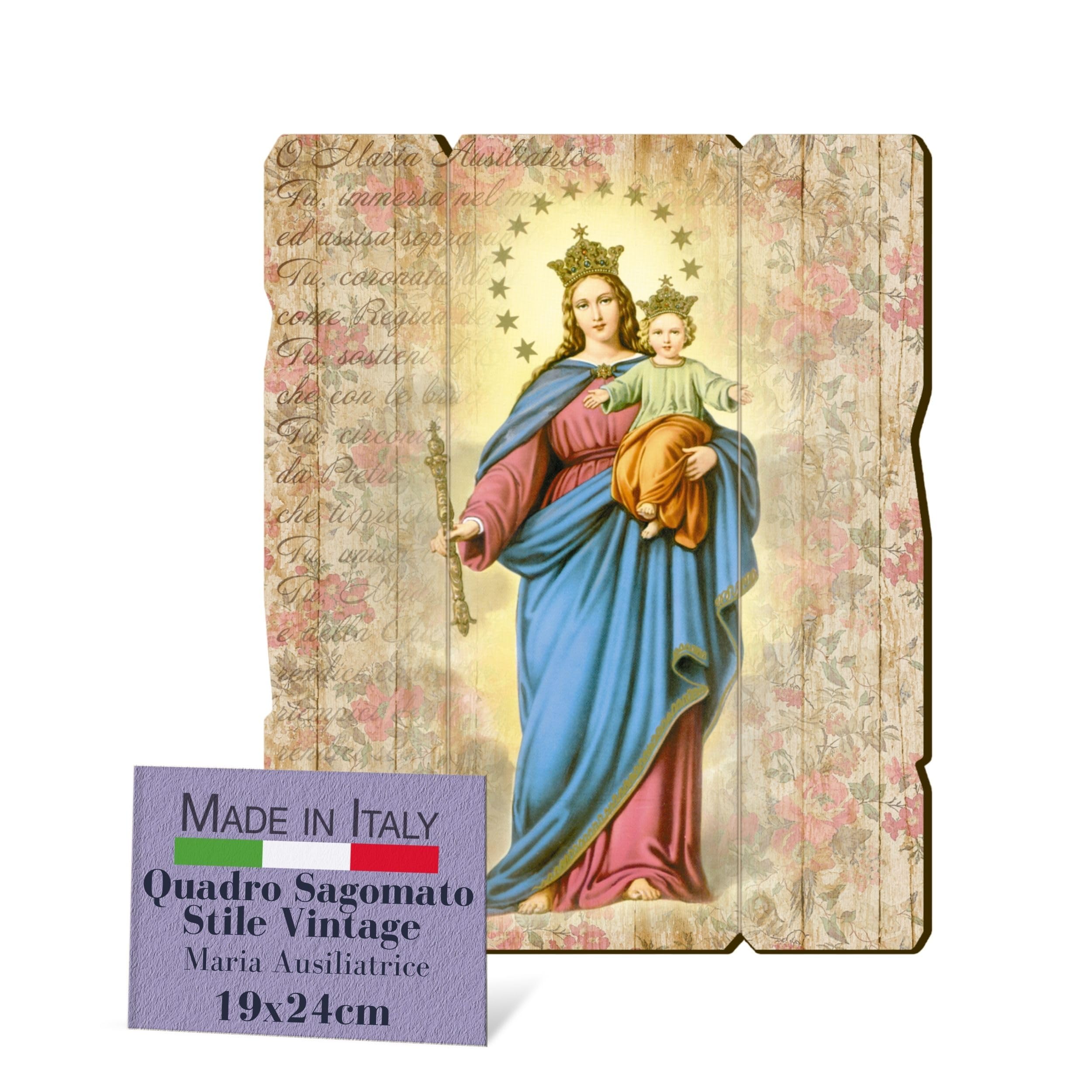 F.LLI BONELLA FRATELLI BONELLA - Vintage Shaped Mary Help of Christians Picture - Poplar Wood Picture Thickness 8mm - Religious Bedroom Picture 19x24 cm - 100% Made in Italy — image 1