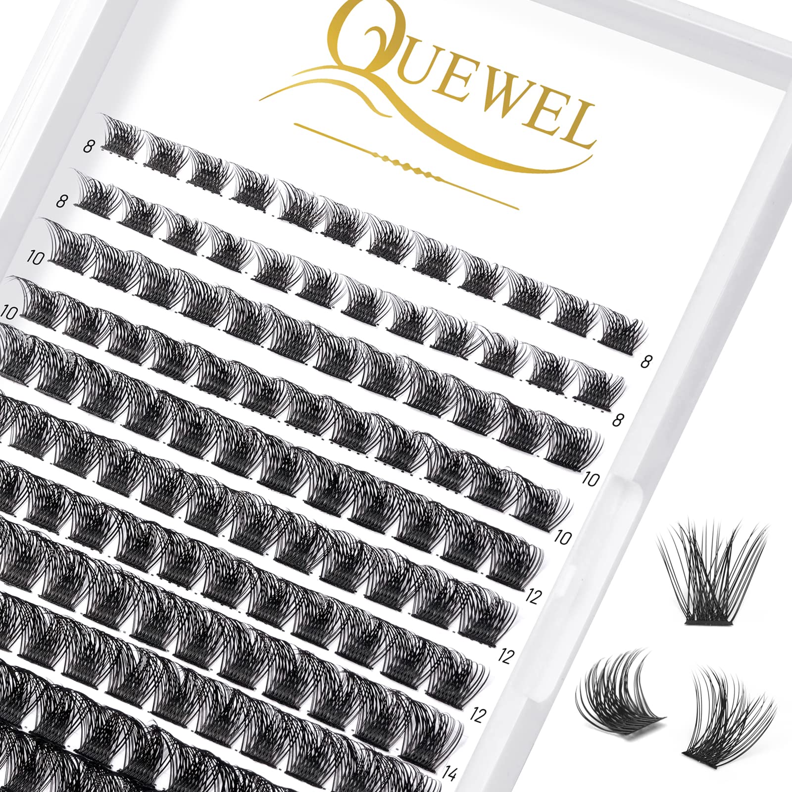 QUEWEL Individual Lashes 144 Pcs DIY Cluster Lashes Wide Stem Individual Eyelashes D Curl MIX8-16mm Eyelashes Cluster Volume False Eyelashes Soft & Light For Home Use(Mega-D-MIX8-16) — image 1