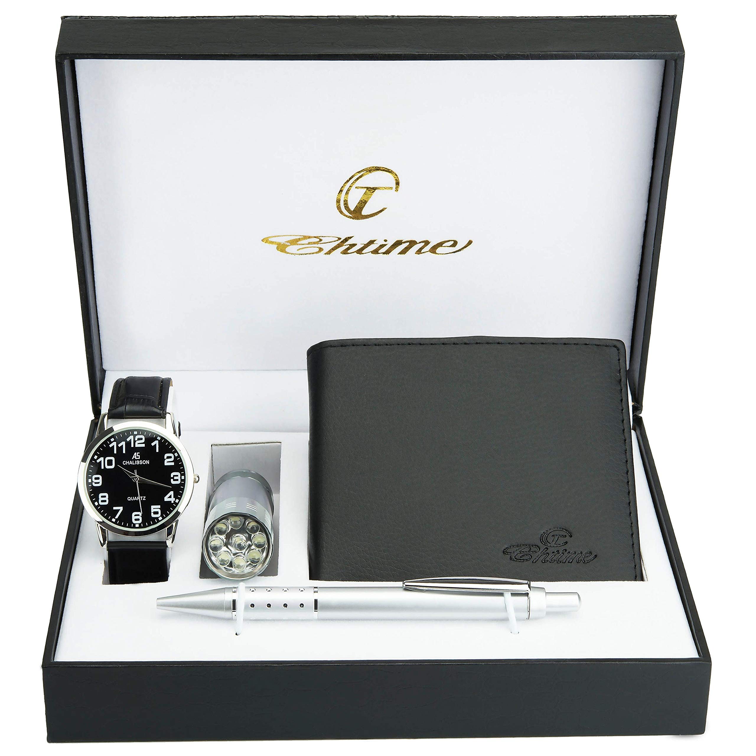 BELLOS Gift Set Men's Watch Black - LED Lamp - Wallet - Pen