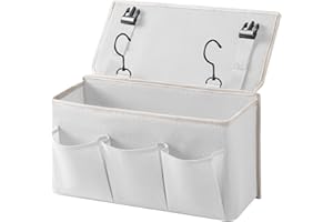 SOMETETH Bedside Caddy / Bedside Storage Organizer Hanging Bag with Three Options,Suitable for home beds, sofas, and dormitory beds—can hold magazines, books, phones, iPads, remote controls. (White)