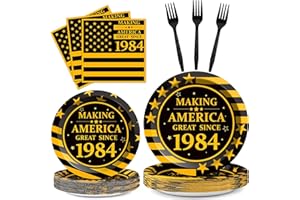 OBUSATT 96Pcs 40th Birthday Party Ddecorations Black and Gold Party Plates 40th Birthday Party Plates Napkins and Forks Making Great Since 1984 Party Supplies for Men or Women Serves 24