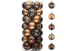 Valery Madelyn Christmas Ornaments Set, 35ct 2 Inches Brown Copper Gold Shatterproof Christmas Tree Decorations, Luxury Hangi