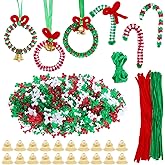 Avxdbr 1570Pcs Christmas Beaded Ornament Kit Christmas DIY Craft Bead Includes 1500 Plastic Tri-Shaped Beads 20 Bells 50 Chenille Stems 32.8ft Green Ribbons for Xmas Tree Hanging