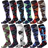 Shyyween 12 Pairs Men Dress Compression Socks Men's Knee Long Light Socks 8-15 mmHg Graduated Support Father's Day Gift