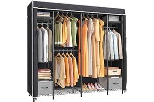 VIPEK V40S Bedroom Armoires Large Wire Garment Rack Covered Clothing Rack for Hanging Clothes Adjustable Portable Closet Custom Freestanding Wardrobe Organizer Storage, Black Rack with Black Cover