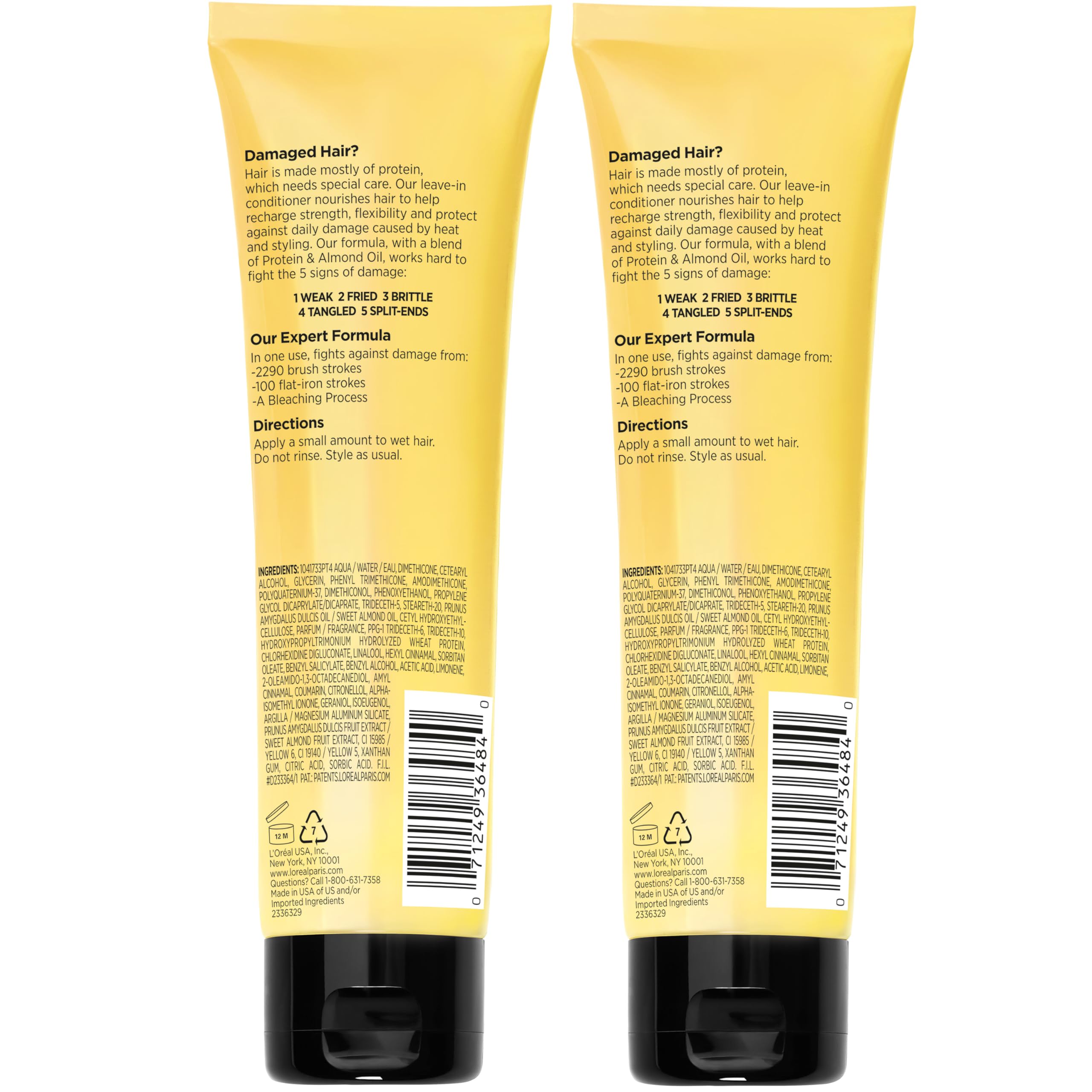 L'Oreal Paris Elvive Total Repair 5 Protein Recharge Leave In Conditioner Treatment, and Heat Protectant, 2 pack, (5.1 Ounce each) (Packaging May Vary)