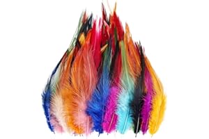 IHUFEATHER 120pcs 5-7" Feathers for Crafts，Saddle Hackle Feather，Rooster Feathers Bulk for Wedding Home Party, Dream Catcher Supplies and DIY Crafts(12 Color Mixing)