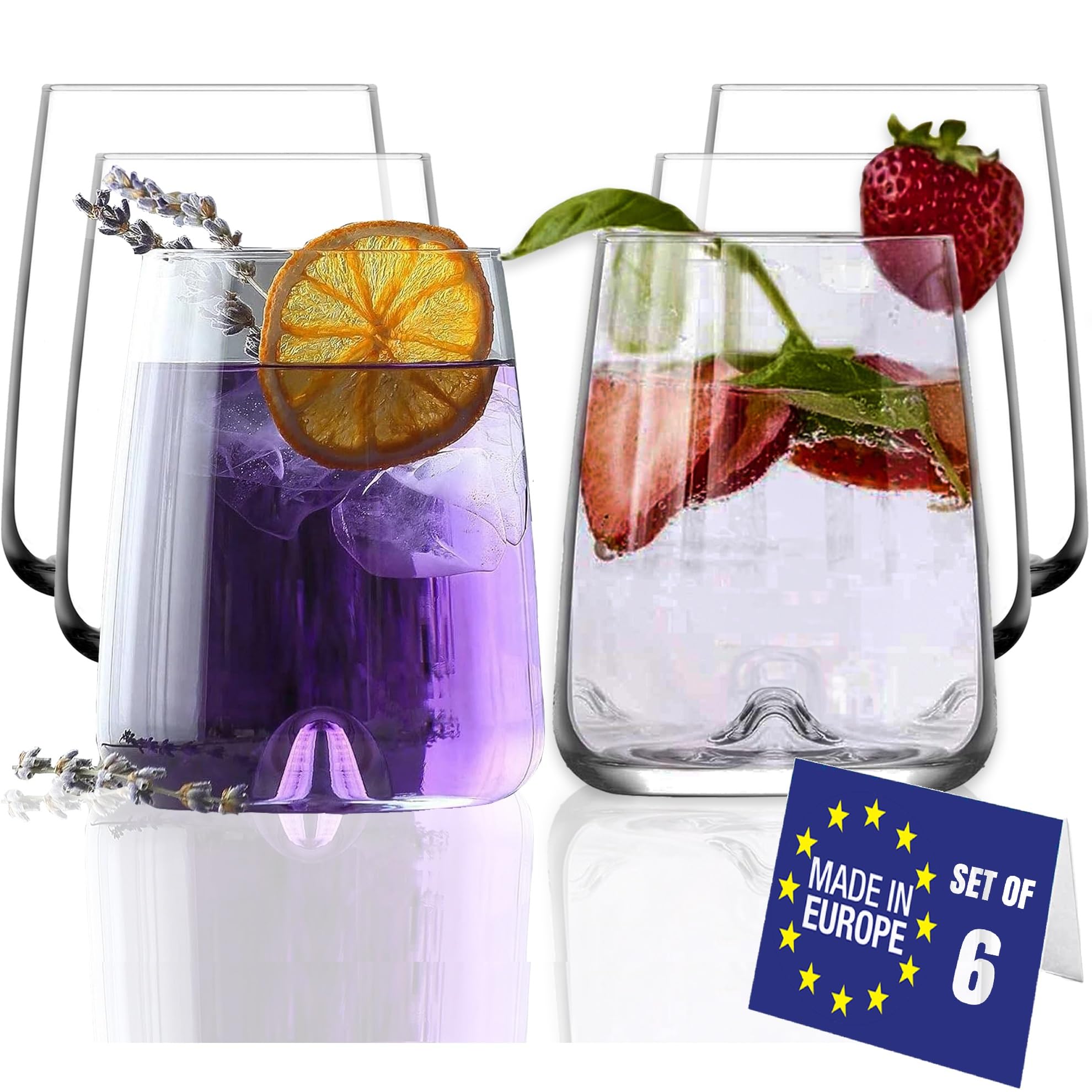 NORDIC SCHILLER Modern Drinking Tumbler Glasses Set of 6, 475ml Lead Free Dishwasher Safe Stemless Wine Glasses, Water Glasses, Cocktail Glass, Dessert Glass, Ideal for Juice, Wine, Water, Soft Drink