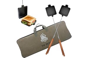 IPROUDER Campfire Pie Iron 4.9" Large Cast Iron Sandwich Maker for Camping 2 Pcs with Storage Bag - 22.6 inch Thickened Handl