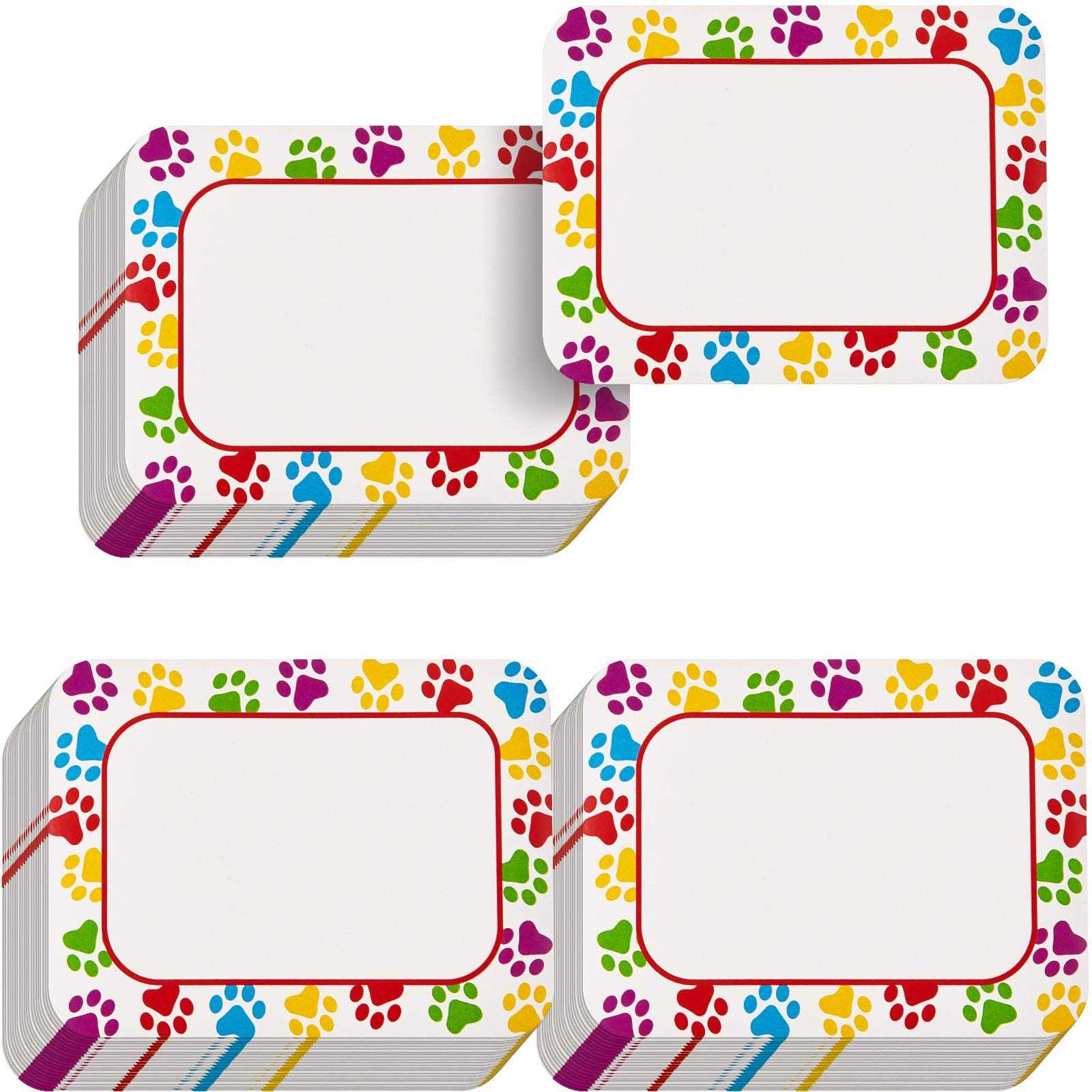 Photo 1 of 250 Pieces Paw Prints Name Tags Colorful Paw Name Tags Stickers Plain Name Tag Labels for Back to School Classroom Birthday Baby Shower Theme Party Supplies