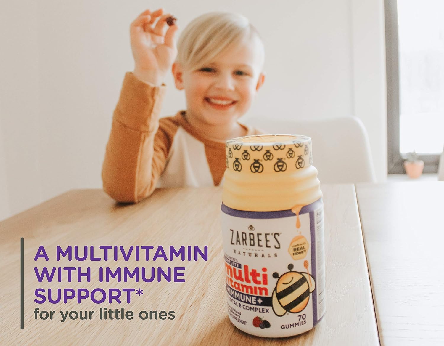 Zarbee's Naturals Children's Complete Multivitamin + Immune* Gummies, Mixed Berry Flavors, 70 Gummies: Health & Personal Care