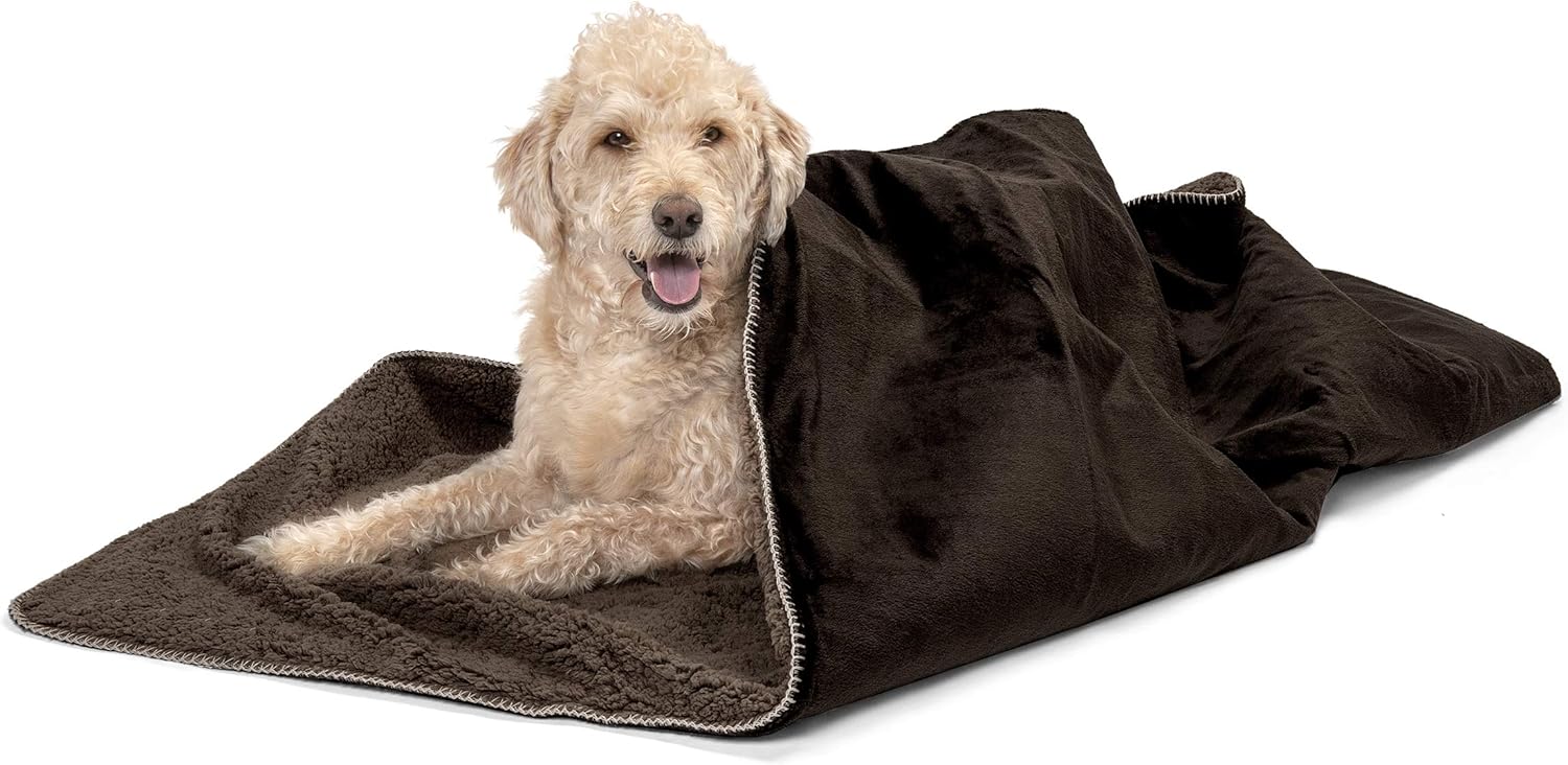 Furhaven Pet Dog Bed Blanket - Snuggly and Warm Faux Lambswool and Terry 100% Waterproof Insulated Thermal Self-Warming Pet Bed Throw Blanket for Dogs and Cats, Espresso, Extra Large : Pet Supplies