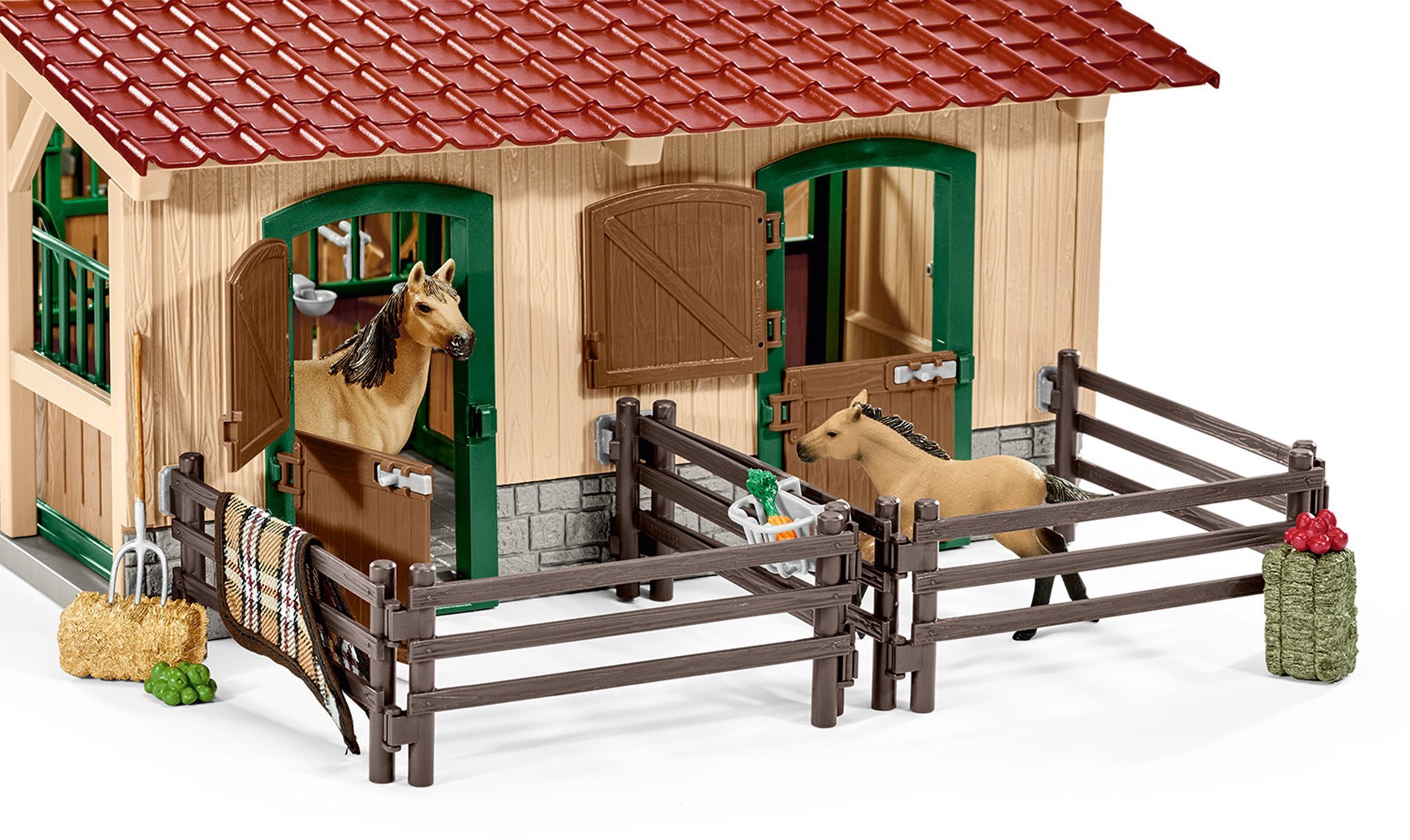 Stable with Horses Farm Barn Play Set Kid Pretend Play Toy Action