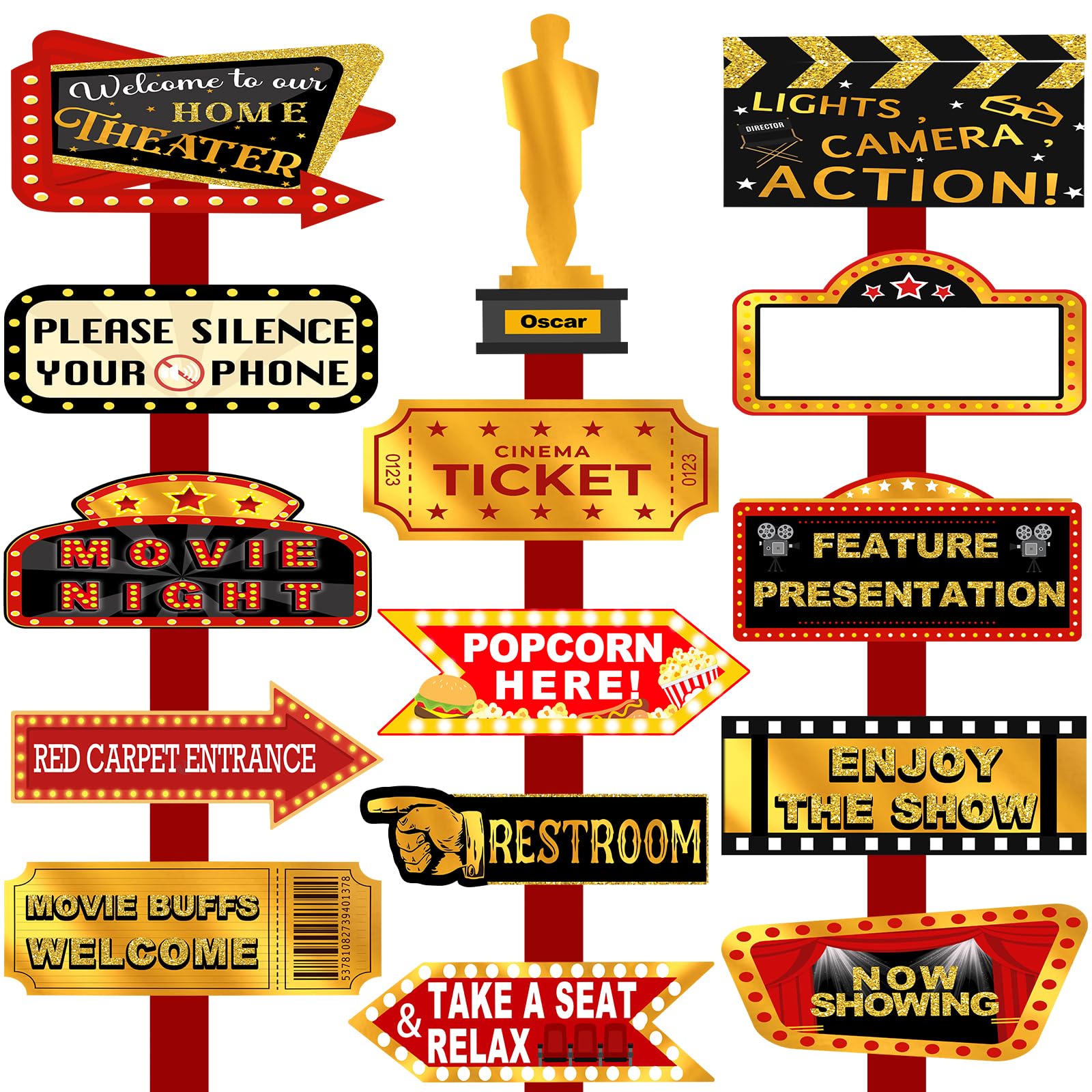 Photo 1 of 30 Pieces Movie Night Party Decoration - Movie Party Directional Signs Decor - Movie Night Theme Party Decorations