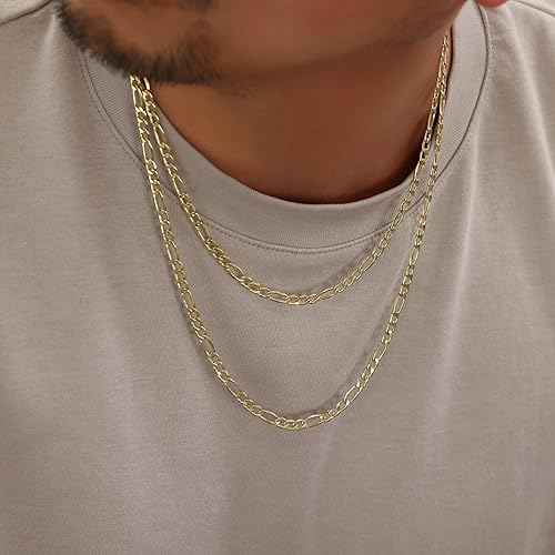 Nuragold 10k Real Yellow Gold Figaro Link Chain Necklace (16