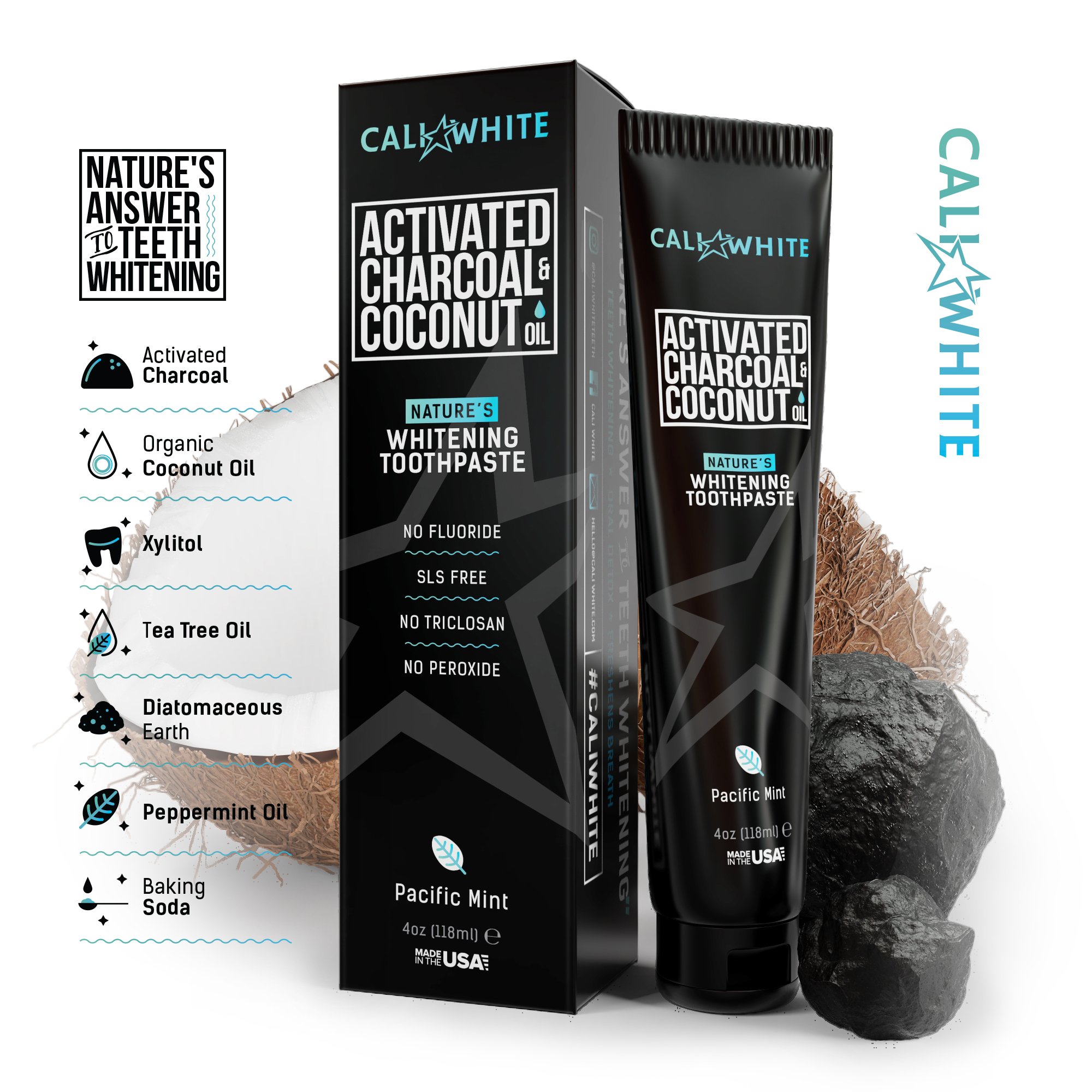 Cali White ACTIVATED CHARCOAL & ORGANIC COCONUT OIL TEETH WHITENING