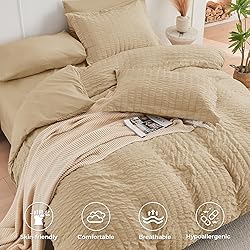 HYMOKEGE Khaki Queen Comforter Set Seersucker 7
