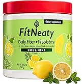 FitNeaty Fiber Supplement Powder for Women & Men, Organic Acacia Fiber with Collagen, Probiotics & Electrolytes, Daily Digestive Support, Cool Mint Flavor, 240g