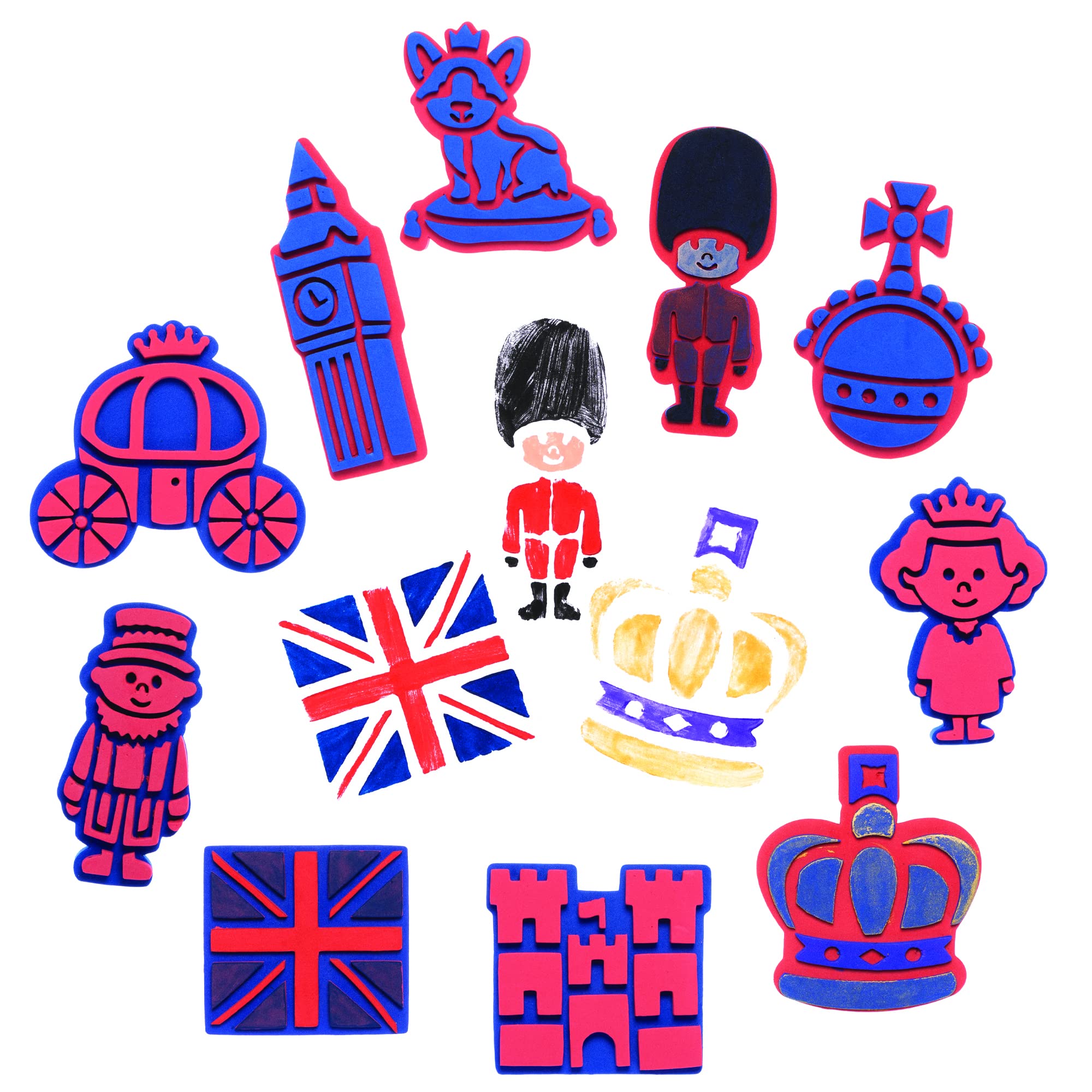 Baker Ross PJ196 Royal Foam Stampers - Pack of 10, Celebration Stamps for Kids