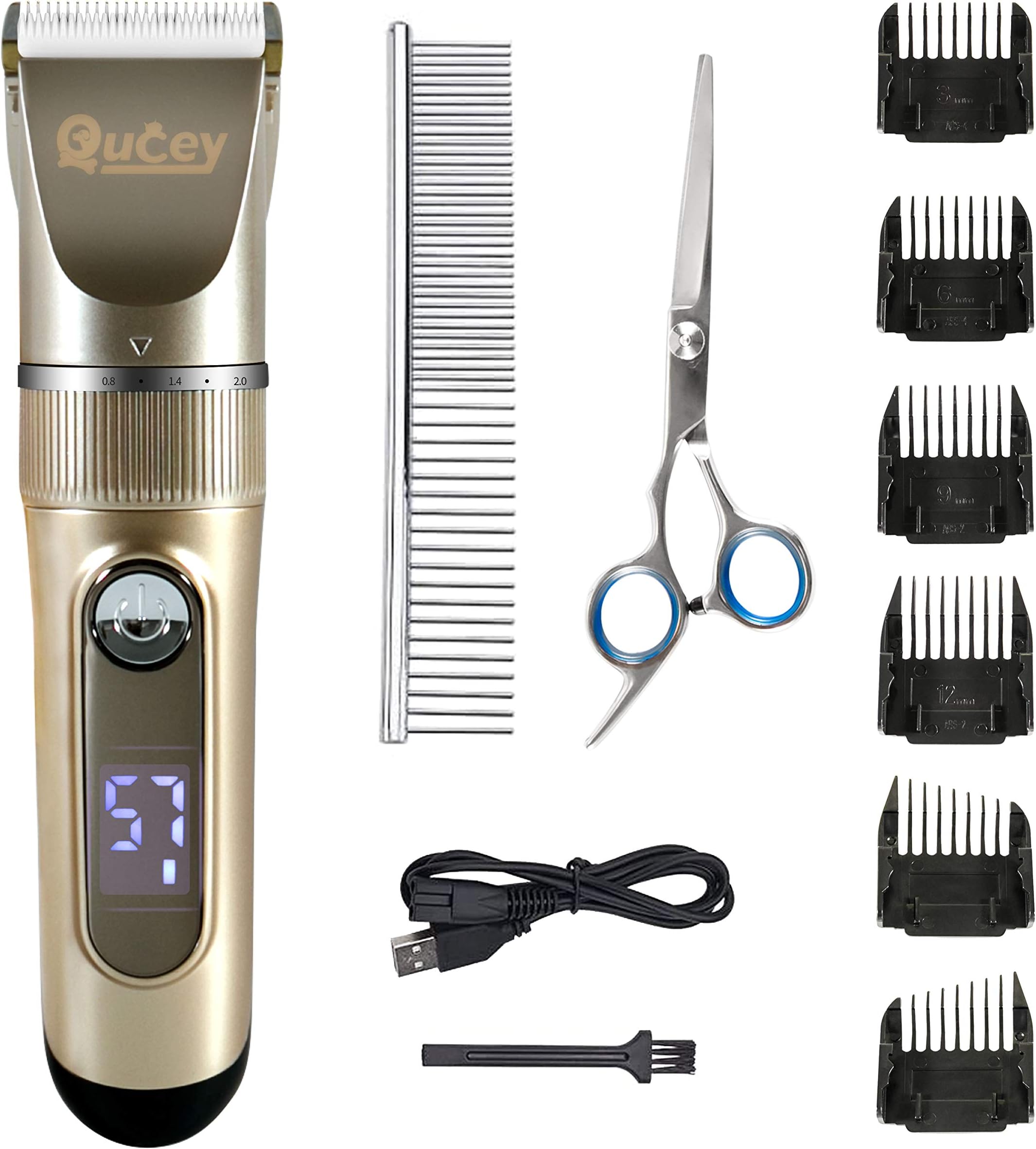 QuceyDog Shaver Clippers, Rechargeable Cordless Dog Grooming Kit, Low Noise Electric Pets Hair Trimmers Shaver Shears for Dogs and Cats