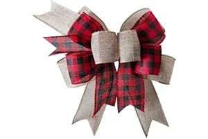 SIMISI RIBBON Christmas Buffalo Plaid Bow Rustic Burlap Crafts Wreath Bow for Holiday Weeding Kitchen Decor (9.5 x 13 inch)