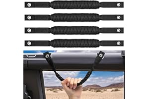 NINEMAX 4 Pack Roll Bar Grab Handle, Paracord Grib Handles Compatible with Ford Bronco 2021-2024 Interior Accessories (Black)