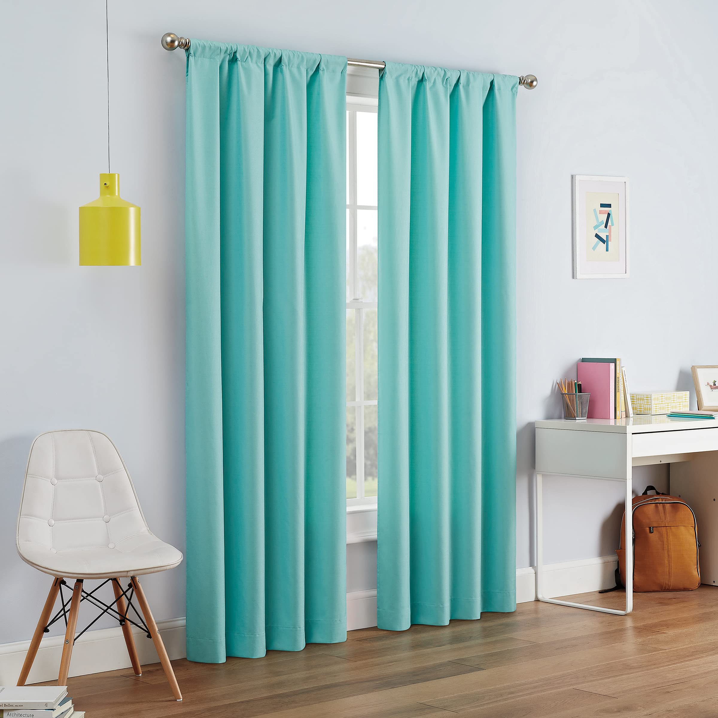 Eclipse Kendall Modern Blackout Thermal Rod Pocket Window Curtain for Bedroom or Living Room (1 Panel), 42 X 63, Pool — image 1